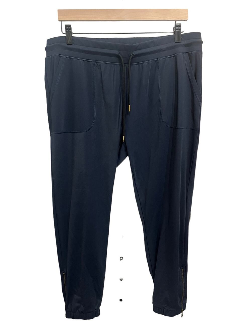 Zyia Active Womens Ankle Zip Jogger Pants Pull On Drawstring Navy Athleisure XXL